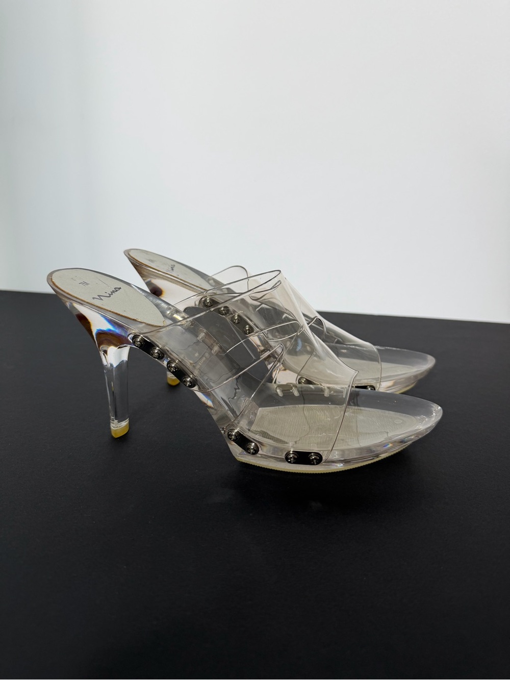 Nina Clear PVC Studded High Heel Slide Sandals